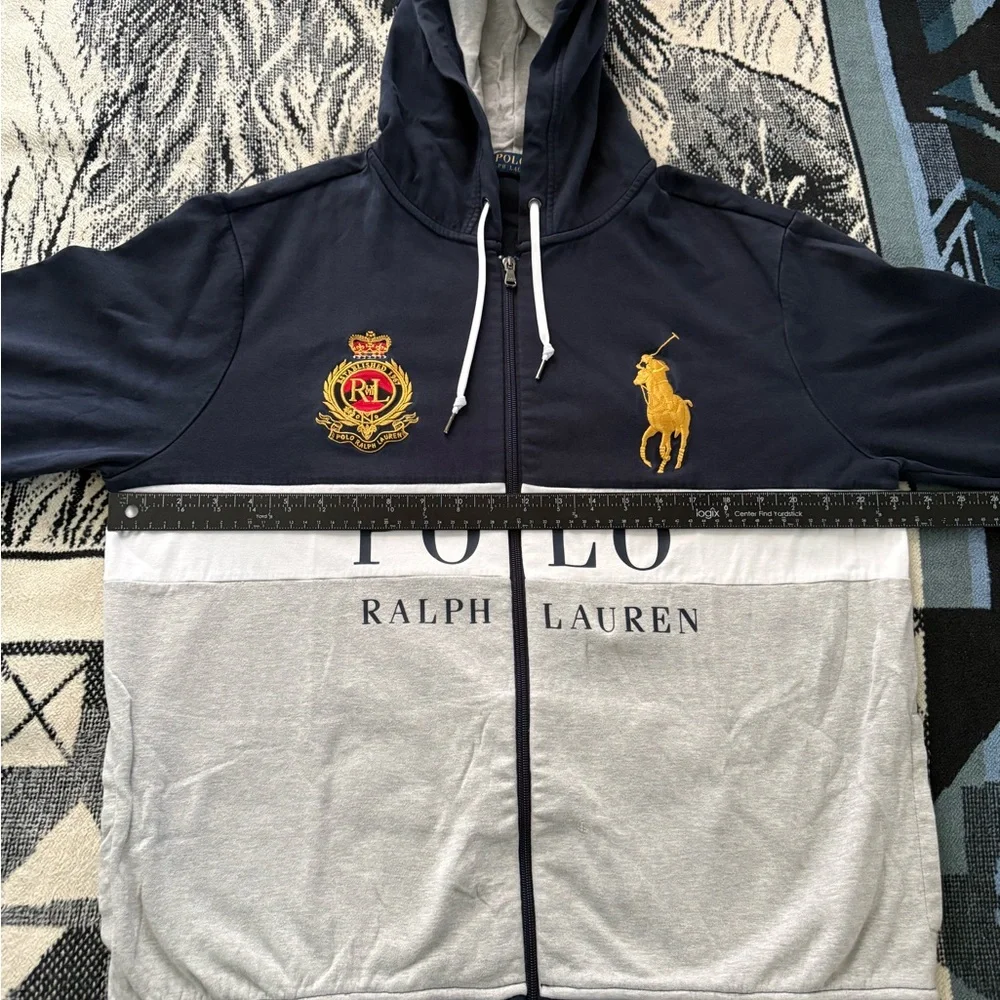 Polo Ralph Lauren Royal Crest #3 Big Pony Embroidered Blue/White/Grey Zip Hoodie